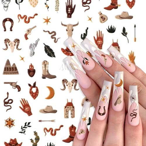 Retro Cowboy Nail Art Stickers 5D Embossed Western Decals
