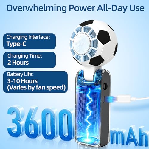 DooYard Soccer Ball Portable Handheld Fan, 5-Speed Rechargeable Fan - Black