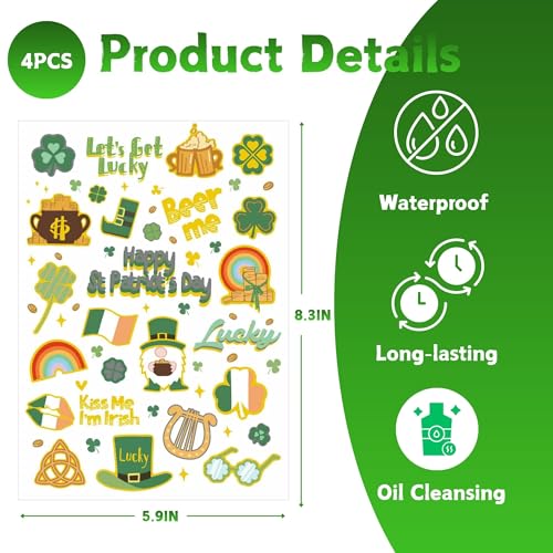 St. Patrick's Day Temporary Tattoos, Glitter Shamrock & Irish Foil 2 Sheets