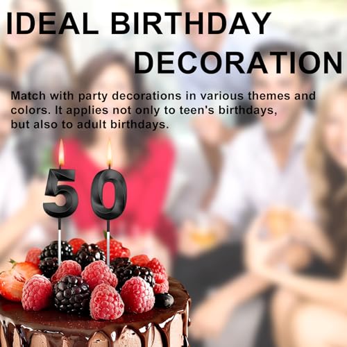 Goqaoix Black 50th Birthday Candles for Cake - 50th Anniversary & Celebration Decor - 2 Pack