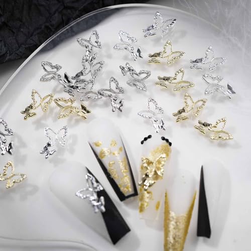 ALGLEA 80PCS 3D Butterfly Nail Charms Alloy Rhinestones Art Decor