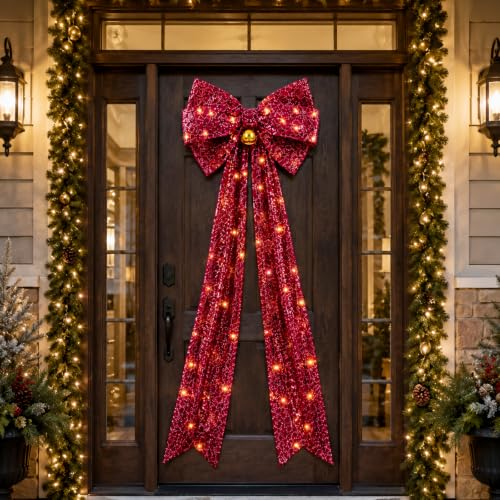 Large Burgundy Velvet Christmas Tree Topper with LED Lights - 1.97ft