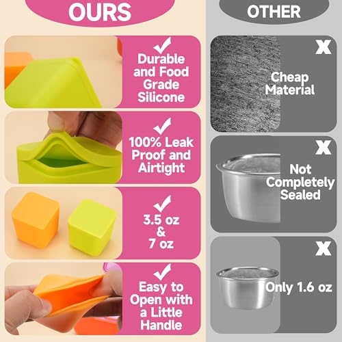 LUVCOSY Silicone Salad Dressing Containers, 2 Pack, 4oz Leak-Proof