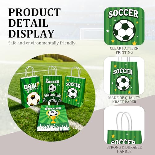 Dimore 12 Pcs Soccer Paper Gift Bags with Handles for Party Favors