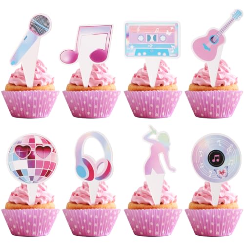 Music Themed Birthday Cupcake Toppers - 24 Pcs Popular Eras Party Decorations for Girls & Fans