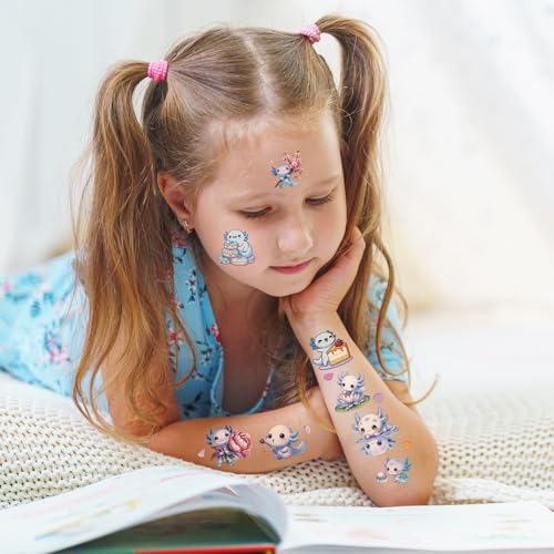 Blue Axolotl Temporary Tattoos - 100+ Cute Party Favors & Kids Gifts