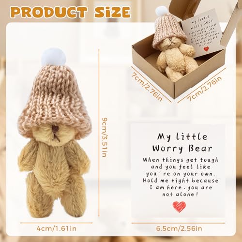 Mini Brown Worry Bear with Hat in Gift Box with Encouragement Card