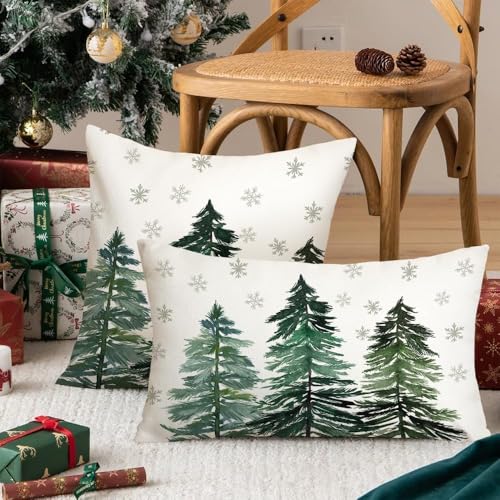 AACORS Christmas Pillow Cover 12x20 Inch - Snowflakes & Trees