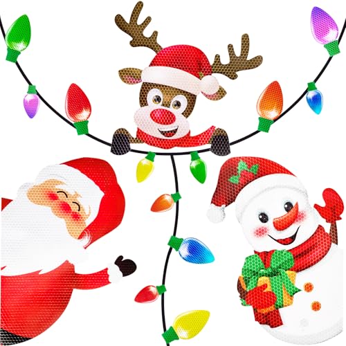 Christmas Car Refrigerator Magnets Set - Reflective Bulb Santa Reindeer Snowman 44 Pieces - Holiday Decor