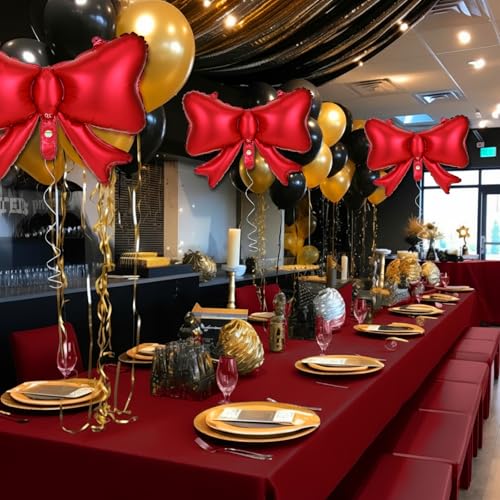 Giant Red Bow Balloons - 5 Pcs Foil Decorations for Parties