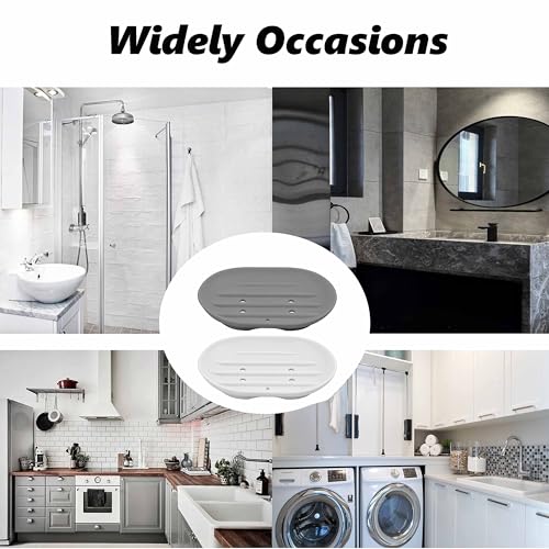 Silicone Soap Dish 2-Pack - Non-Slip Drainage Bathroom & Kitchen Holder