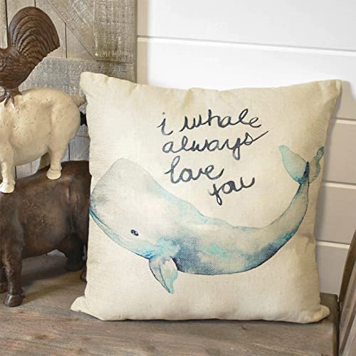 Whale Always Love You Decorative Throw Pillow Cover - 16x16 Cotton Linen