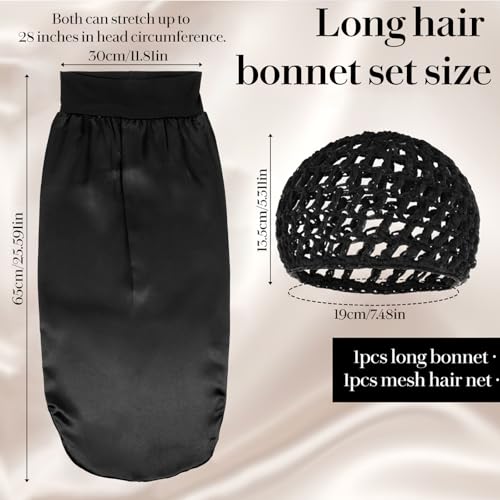 Long Hair Bonnet and Mesh Wrap Cap Set for Sleeping and Braids