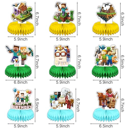Pixel Game Birthday Party Centerpieces - 9 PCS Honeycomb Decor