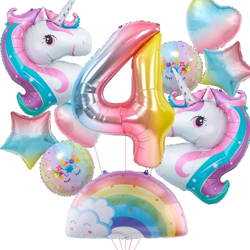 Unicorn 4th Birthday Balloon Set - 10pcs Foil Party Decorations for Girls