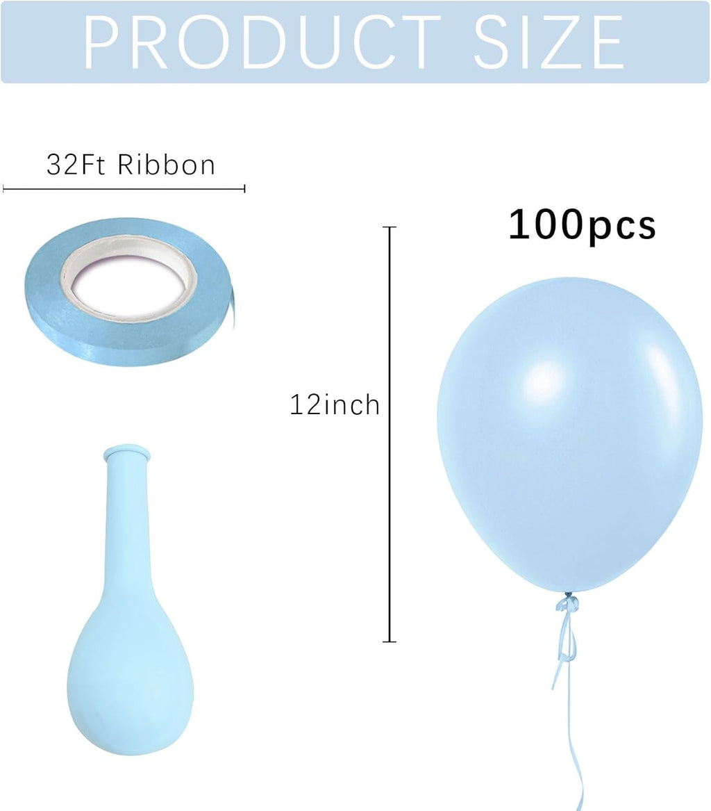 Skiennix Pastel Blue Latex Balloons - 100 Pack of 12-Inch Round Balloons for Weddings & Parties