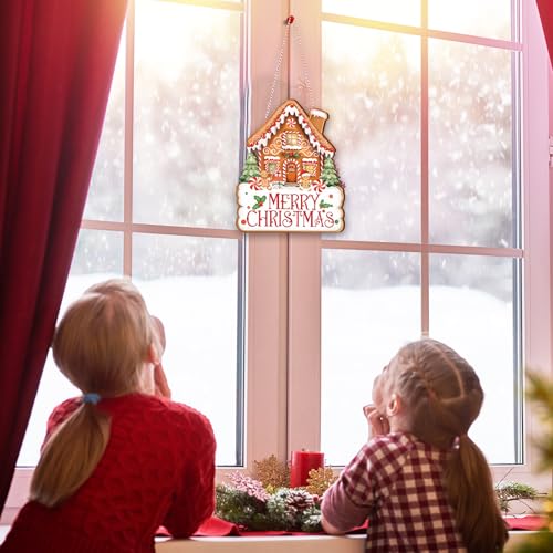 Christmas Wooden Door Sign - Gingerbread House & Holiday Decorations