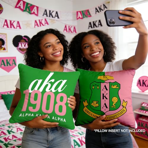 AKA 1908 Sorority Sister Throw Pillow Covers - Set of 2, Pink & Green