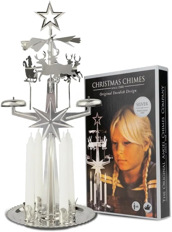 Original Swedish Christmas Chimes - Festive Carousel with 4 Candles | Elegant Silver Home Decor Since 1948