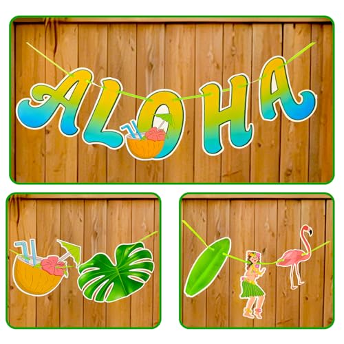 Aloha Banner Tropical Hawaiian Party Decoration Sign for Luau Summer Beach