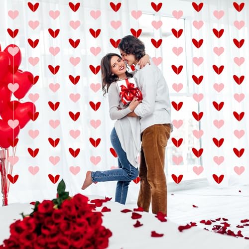 TaoQ C Red and Pink Heart Paper Garland Banners 12-Pack for Valentine's Day Wedding and Party Decorations