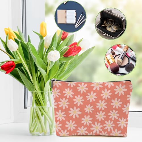 Vintage Daisy Floral Linen Makeup Bag Travel Cosmetic Organizer Pouch
