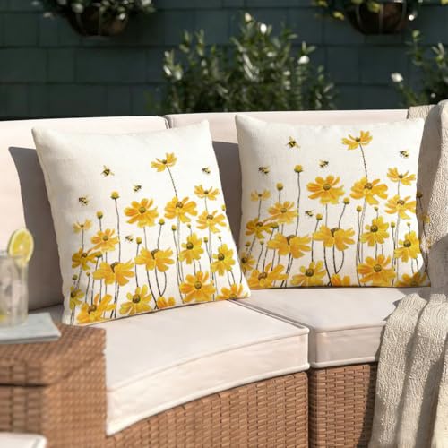 Waterproof Yellow Outdoor Pillow Covers 20x20 Set of 2