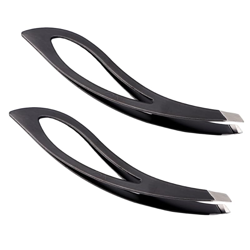 NOLITOY Stainless Steel Slant Tip Eyebrow Tweezers 2 Pack for Facial Grooming