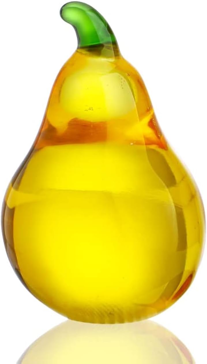 Regine Switzerland Crystal Pear Figurines - Elegant Glass Fruit Decor for Office Tabletop Centerpiece