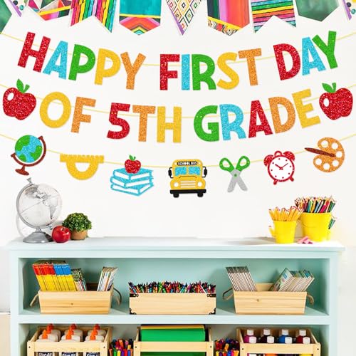 Happy First Day of 5th Grade Banner | Colorful Back-to-School Decor