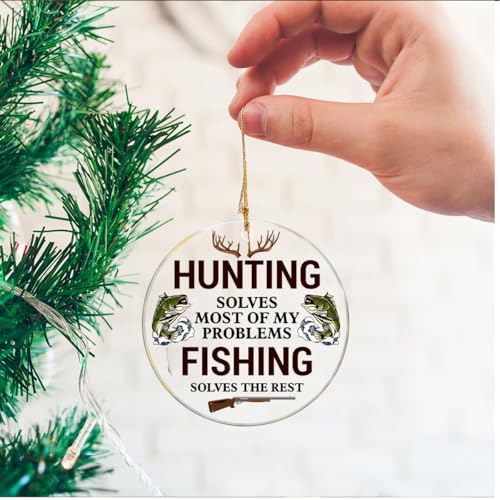 Hunting and Fishing Christmas Ornaments - Amusing Gift for Deer Hunters & Anglers, Acrylic Hanging Decorations - Variation: Hunting