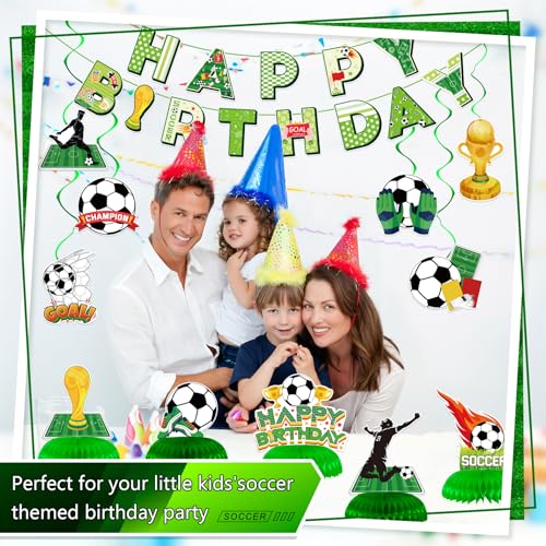 Soccer Birthday Party Decorations Set - Banner, Swirls & Centerpieces
