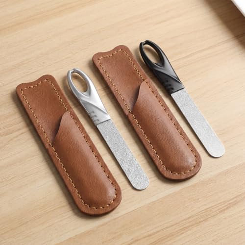 Tweruna 2-Pack Metal Nail Files with Leather Cases Stainless Steel