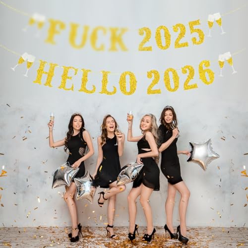 Happy New Year 2026 Banner Decor - 21 pcs Cardstock with Ribbon
