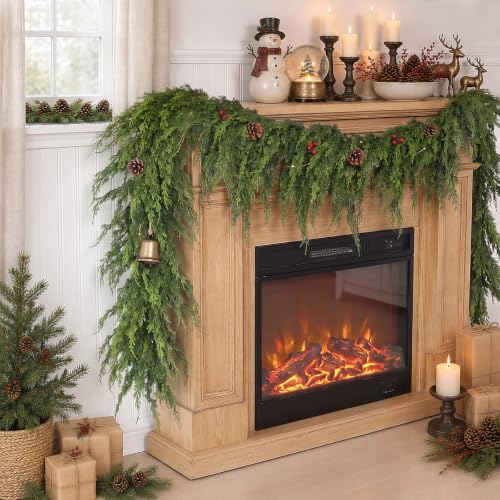9FT Artificial Cedar Pine Garland for Mantle & Home Decor - Lush & Weatherproof