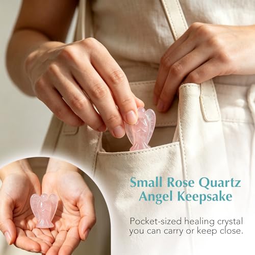 LIMGUVK Rose Quartz Angel Gift for Women, Mini Healing Crystal Keepsake - Small Guardian Decor for Desk & Bedside