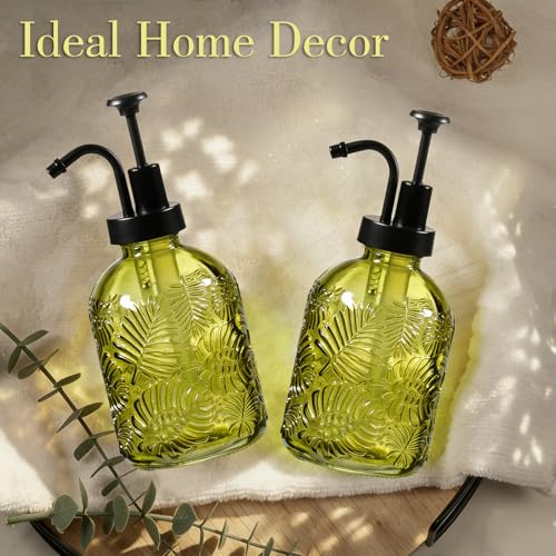 Komashr 11.8oz Embossed Glass Soap Dispenser - Sage Green & Black