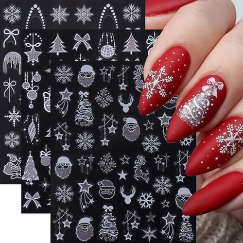CnSybaris 6 Sheets Snowflake Nail Art Stickers 3D Silver Glitter Decals
