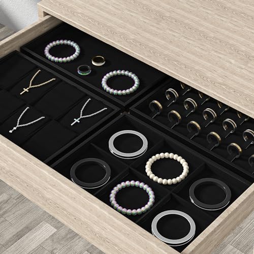 Julysky Velvet Jewelry Organizer Tray for Drawer - Black, Elegant Storage for Rings, Necklaces & Bracelets