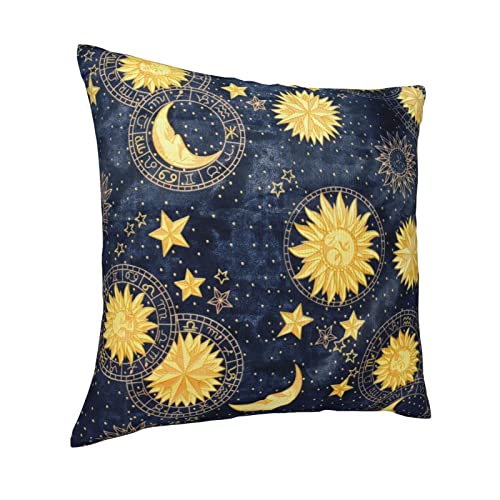 VARUN 18x18 Inch Golden Stars Moon Sun Throw Pillow Cover