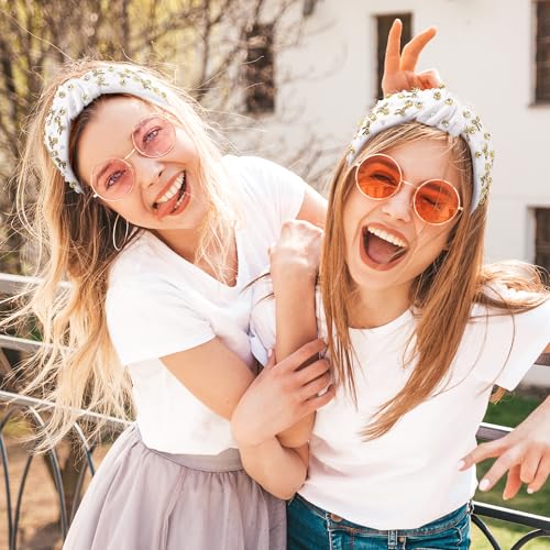 PANTIDE Rhinestone Jeweled Knotted Headband with Black Bow - White