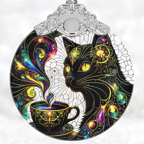 Black Cat Christmas Ornament Stained Glass Holiday Decor - Jocidea