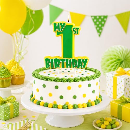 Number 1 Birthday Candle - Street Style Green & Yellow Cake Topper