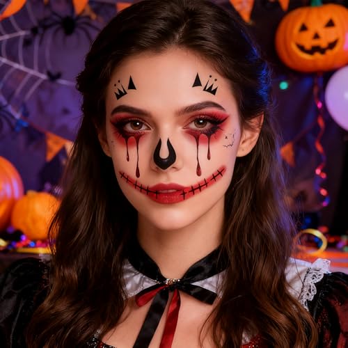 QINYIER 16 Sheets Halloween Temporary Face Tattoos for Kids and Adults