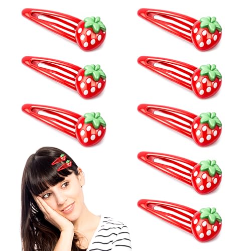 8 PCS Strawberry Hair Clips Cute Red Metal Fruit Barrette Set