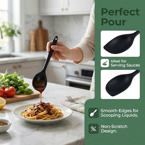 Silicone Cooking Spoon Set - Heat Resistant Slotted & Solid Spoons