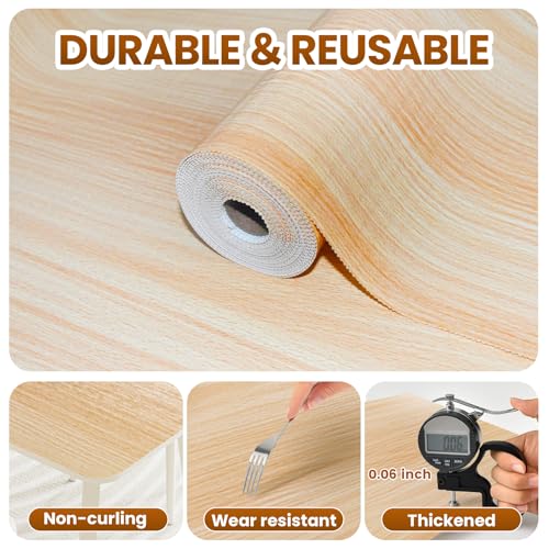 TheBaDaz Faux Wood Grain Drawer Shelf Liner 11.8W x 118.1L Non-Slip Waterproof Mat