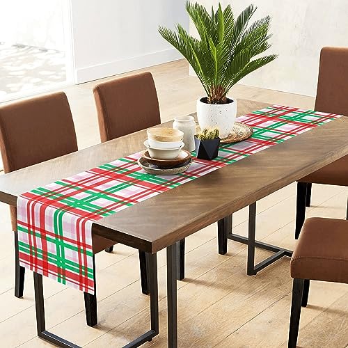 FJPT Christmas Table Runner Red Green Buffalo Check Plaid 13 x 72 Inch Holiday Decor