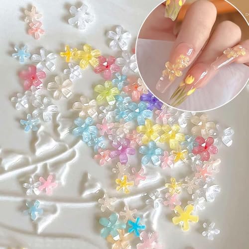 200Pcs Colorful Floral Nail Charms Flatback Resin Flower Gems for DIY Nail Art