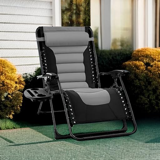 Best Choice Products Oversized Padded Zero Gravity Chair - XL Outdoor Recliner with Headrest & Cup Holder | Gray